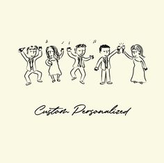 a drawing of people dancing together with the caption's name written below it