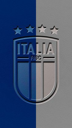 the italian flag with stars on it and a shield logo in silver, blue and grey