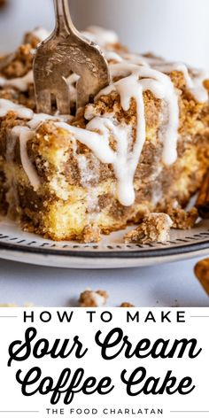 how to make sour cream coffee cake on a plate with a spoon in the middle