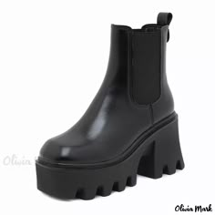 Olivia Mark - Chelsea Short Boots with Platform and Thick Sole for Vintage and Height Enhancement Square High Heels, Cute Emo Outfits, Fall Winter Shoes, Women's Motorcycle Boots, Women Motorcycle, Preppy Shoes, Black Platform Heels, Lady Shoes, Platform Wedge Heels