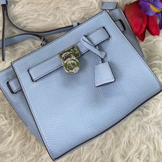 Nwot Gorgeous Attractive Baby Blue Color See Measurements For Size In The Pics Leather Pics Taken Under Daylight With No Filter Light Blue Everyday Bags With Branded Hardware, Light Blue Everyday Bag With Branded Hardware, Michael Kors Blue Bag With Detachable Strap, Light Blue Bags With Silver-tone Hardware For Everyday Use, Michael Kors Blue Shoulder Bag With Detachable Strap, Michael Kors Blue Bag For Everyday Use, Michael Kors Blue Shoulder Bag For Everyday Use, Light Blue Bag With Silver-tone Hardware For Everyday Use, Michael Kors Blue Shoulder Bag For Travel