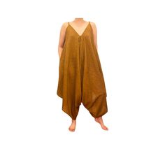 "Handmade in Nepal Two side Pockets One Size Fits all ( XS-3XL) Straps can be tied to fit the desired length Material: 100% Organic Cotton Hip:Approx 34\" to 68\" Chest: Approx 24\" to 48\" Length: Approx 47\" Length from top to the longest middle part: Approx 35\" Length from Shoulder to Crotch: Approx 28\" leg Circumference is open THIS JUMPER CAN BE ACCESSORIZE MORE WITH BELTS AND WILL LOOK MORE ELEGANT!! WE GLADLY ACCEPT FREE RETURNS" Summer Brown Jumpsuits And Rompers For Vacation, Bohemian Beach Overalls And Rompers, Bohemian Style Beach Jumpsuits And Rompers, Bohemian Beach Jumpsuits And Rompers, Bohemian Beach Jumpsuits, Bohemian Overall Jumpsuits And Rompers For Festival, Bohemian Overalls Jumpsuits For Festival, Sleeveless Brown Jumpsuits And Rompers For Beach, Beachwear Overalls And Rompers For Beach