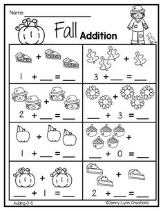 the worksheet for fall addition is shown in black and white, with an image of