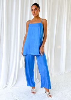 Leilyn Cupro Tunic Top - Cobalt Chic Blue Sets For Loungewear, Chic Blue Loungewear Sets, Chic Blue Sets For Day Out, Chic Blue Sets With Straight Pants, All About Eyes, Tunic Top, Model Measurements, Cobalt, New Look