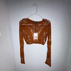 Nwt Missguided Crochet Crop Long Sleeve Size 2/4 Long Sleeve Corset Top, Cutout Crop Top, Yellow Crop Top, Embroidered Crop Tops, Cropped Crewneck, Tie Crop Top, Puff Sleeve Crop Top, Corset Crop Top, Floral Crop Tops