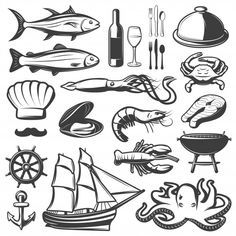 various seafood and marine food items