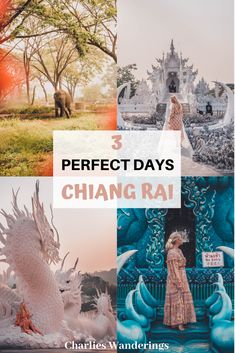 three different pictures with the words 3 perfect days in china, including an elephant and dragon statue