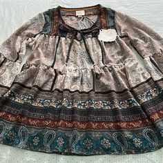 Nice, Perfect For Fall And Winter Multicolored Blouse-Like Long Sleeve Shirt- Brand New With Tags! Casual Beige Tops With Boho Print, Casual Beige Boho Print Top, Casual Brown Boho Print Top, Multicolored Blouse, Rose Blue, Knox Rose, Shirt Brand, Fall And Winter, Shirt Color