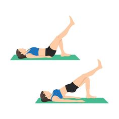 a woman is doing an exercise on a mat with one leg up and the other laying down