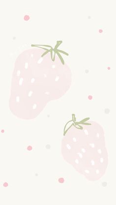 two strawberries on a white background with pink dots