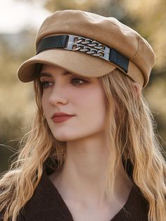 Artistic Retro Vinage Chains Beret Hats & Caps KHAKI-One_size Hats For Short Hair, Cotton Dresses Summer, Beret Hats, Beach Blouse, Hair Cuts Styles, Pretty Hats, Winter Typ, Drape Maxi Dress, Face Drawing Reference