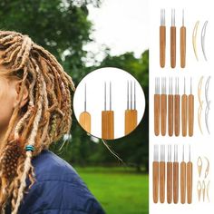 Specifications: Type: Dreadlocks Crochet and Hair Locking Tool Material: Bamboo Handle + Stainless Steel Color: Brown Crochet Hook Size: 13.2*1.5cm / 5.2*0.6in Needle Length 3.8cm/1.5in Interlock Loop Size: 6.2-7.4cm / 2.4-2.9in Dreadlocks Crochet Model: 5 PCS  3 pcs 0.75mm hooks with 1-3 needle heads, 2 pcs lock loops; 10 PCS  6 pcs 0.75mm hooks with 1-3 needle heads, 4 pcs lock loops; 11 PCS  3 pcs 0.5mm hooks with 1-3 needle heads, 3 pcs 0.75mm hooks with 1-3 needle heads, 5 pcs different sha Dreadlock Crochet, Bohemian Hair Accessories, Dread Locks, Bohemian Hair, 2024 Wishlist, Brown Crochet, Loc Jewelry, Crochet Hook Set, Bohemian Hairstyles