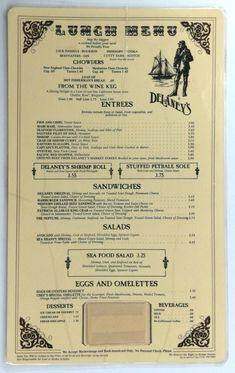 the menu for dinner is shown in black and white