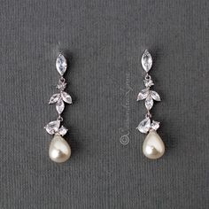 Anna Pearl CZ Bridal Earrings Formal Necklace, Bridal Statement Earrings, Silver Pearl Earrings, Pearl Earrings Wedding, Free Weight, Cz Jewelry, Bridal Jewelry Sets, Rose Gold Necklace, Bridesmaid Jewelry