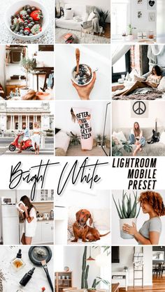 a collage of photos with the words bright white