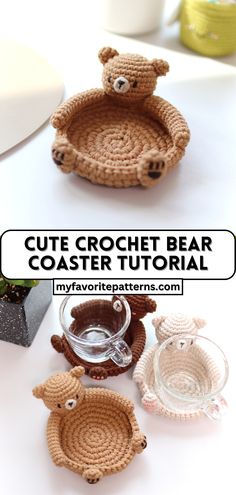 crochet bear coasters are shown with the text cut crochet bear coaster