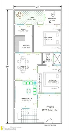 the floor plan for a house with three bedroom and two bathrooms, including an office area