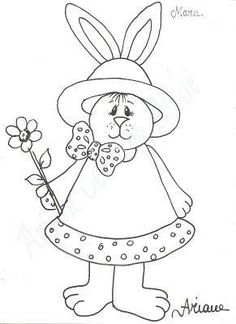 a drawing of a bunny holding a flower