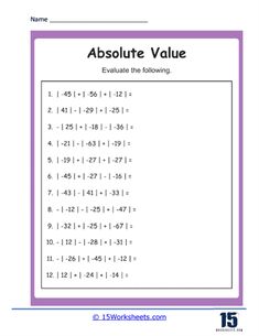 the absolute value worksheet for absolute value