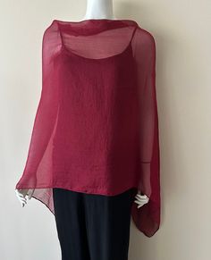 This sheer lightweight poncho is a great accent piece to dress up any outfit. Great cover up that keeps you a little stylish while showcasing your outfit. It can be draped with the seam on the shoulder, front or back to create different looks. One size fits most Polyester Chiffon CLICK LINK BELOW FOR MORE OPTIONS https://www.etsy.com/shop/2WeeksOff Red One-size Poncho Cape, Red One-size Cape Poncho, Red One Size Cape Poncho, Red One Size Cape, Chic One-size Cape Poncho, Chic One Size Cape Poncho, Elegant One Size Poncho For Layering, Elegant One-size Poncho For Layering, Elegant One Size Cape Poncho