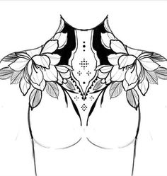 a woman's chest with flowers and leaves on it