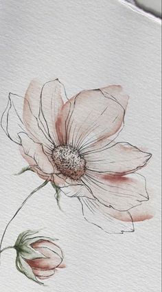 a watercolor painting of a flower on paper