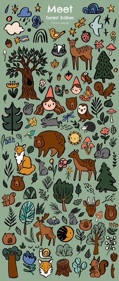 a poster with animals and trees on it