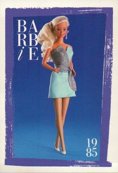 the barbie doll is wearing a short blue dress