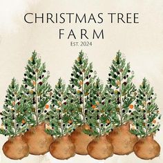 a christmas tree farm poster with potatoes and firs on it's bottom row