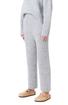 These woolly full-of-comfort pants are ideal for running errands or lounging by the fire. Pull-on style Side pockets 70% polyester, 21% nylon, 8% wool, 1% spandex Hand wash, dry flat Imported English Factory, Wide Pants, Sweater Pants, Knit Pants, Grey Women, Romper Pants, Silk Crepe, Bottom Clothes, Lounge Pants