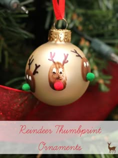 a christmas ornament with reindeer faces on it