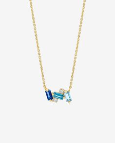 Kalan By Suzanne Kalan Amalfi Mini Burst Blue Ombre Pendant in 14k yellow gold Blue And Gold Necklace, Geometric Jewellery, Everyday Pendant, Ombre Necklace, White Diamond Necklace, Blue Sapphire Pendant, Diamonds Necklace, Blue Topaz Necklace, Luxe Jewelry