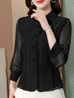 Elegant Plain Lapel Collar Long Sleeve Tunic Shirt Blouse Pants, Winter Jackets Women, Top For Women, Chiffon Shirt, Tunic Shirt, Chiffon Blouse, Office Lady, Long Sleeve Tunic, Office Ladies