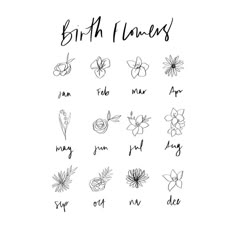 the words birth names are written in black ink on a white background with flowers and leaves