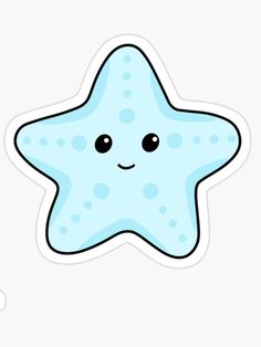 a blue starfish sticker with black eyes and a smile on it's face