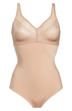 Transform your figure in this light bodysuit designed with a built-in bra that supports the bust and an internal panel that smoothes the waist, tummy and hips. Cotton-lined gusset with snap closure 65% nylon, 35% spandex Hand wash, line dry Imported Beige Full Coverage Bodysuit With Built-in Bra, Elegant Sleeveless Bodysuit With Built-in Bra, Beige Smoothing Sculpting Bodysuit, Beige Sculpting Smoothing Bodysuit, Feminine Fitted Camisole With Built-in Bra, Elegant Seamless Bodysuit, Elegant Seamless Beige Bodysuit, Elegant Beige Seamless Bodysuit, Elegant Full Coverage Bra Friendly Bodysuit