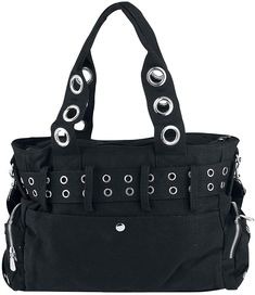 Gothic Black Shoulder Bag With Adjustable Strap, Black Alternative Style Bags, Edgy Black Bag With Hardware, Edgy Black Bags With Hardware, Black Alternative Style Shoulder Bag For Concert, Edgy Black Bag With Hardware Details, Alternative Black Shoulder Bag For Concerts, Gothic Bag With Adjustable Strap For Concerts, Black Alternative Style Bags With Hardware