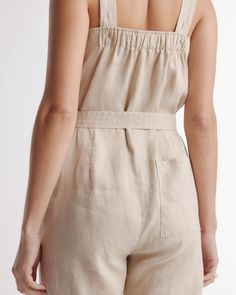 One and done. Just add accessories for an effortlessly cool utilitarian-chic look. Our square-neck linen jumpsuit from our best-selling European linen collection couldn’t be simpler with adjustable shoulder straps and self-tie belt for a perfect fit. Did we mention it’s also super comfy, breathable, and lightweight?  | Quince | Women's 100% European Linen Square Neck Jumpsuit in Driftwood, Size Small Square Neck Jumpsuit, One And Done, Boyfriend Cardigan, Linen Collection, Natural Textiles, Linen Tank, Jumpsuit Summer, Linen Jumpsuit, European Linens