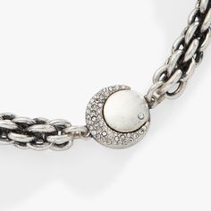 A statement piece that can stand on its own or be stacked with other bracelets, this Wheat Chain Statement bracelet features a chunky, oversized antique silver chain that comes in 7.5” and 8.5” sizes. Its magnetic clasp, which features a sparkling crescent moon, has an especially easy on-off functionality. Wear it for simple elegance or create a stack that’s all your own. Chain length: 7.5" and 8.5", with a magnetic closure Finishes: Antique Silver Nickel-free Adorned with Clear crystals Silver Metal Bracelets With Moon Charm, Silver Metal Bracelet With Moon Charm, Jewelry Style Guide, Glam Gifts, How To Clean Metal, Charm Rings, Cross Bracelet, Charm Bangle, Halloween Jewelry