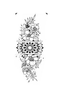 a black and white tattoo design with flowers