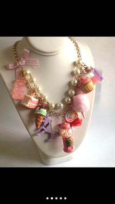 Decoden Crafts, Kawaii Candy, 14k Gold Initial Necklace, Double Horn Necklace, Couture Necklace, Pink Statement Necklace, Fuller House, Candy Jewelry, Gold Letter Necklace