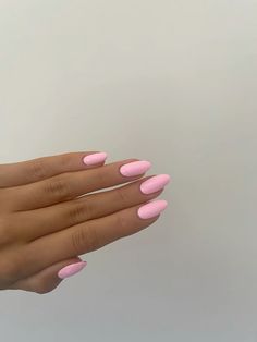 Pink summer nails almond Almond Nail One Color, Medium Almond Nails Solid Color, Solid Almond Nail Colors, Summer Pink Nails Almond, Cute Vacation Nails Simple, Summer Nail Colors Almond Shape, Simple Almond Nails Summer Solid Color, Almond Nails Plain Colors, Pink Summer Almond Nails