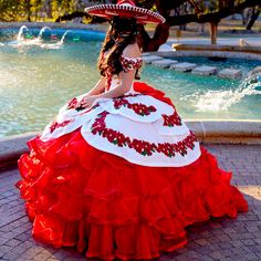 Red/White Charro Quincenera Dress With Corset Back. Bought At Quincenera & Bridals For $1665. Brand Is “Moreno & Esencial”. Only Worn A Few Hours. Asking $1200. Size 7. Charro Dress, Quinceanera Dresses Mexican, Vestido Charro, Charro Quince, Quinceanera Dresses Red, Mexican Quinceanera Dresses, Charro Quinceanera Dresses, White Quinceanera Dresses, Simple Wedding Dress Beach