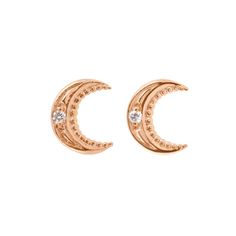 The Moon earrings with two diamonds by gigi CLOZEAU is a playful reminder of our joyous journey through life. This striking pair of earrings features 18 carat gold, two sparkling diamonds and a timeless design. Celestial Earrings With Diamond Accents For Anniversary, Celestial Diamond Earrings As Gift, Celestial Diamond Earrings With Accents, Celestial Diamond Earrings With Diamond Accents, Rose Gold Celestial Earrings, Elegant Yellow Gold Moon Earrings, Elegant Crescent Diamond Earrings, Rose Gold Crescent Earrings, Earrings Rose Gold