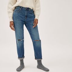 Everlane Fall Everyday Ripped Cropped Jeans, Everyday Ripped Cropped Jeans For Fall, Ripped Relaxed Fit Jeans, Ripped Relaxed Fit Jeans For Fall, Everyday Ripped Straight Leg Jeans, Relaxed Fit Distressed Cropped Jeans With Tapered Leg, Distressed Relaxed Fit Cropped Jeans With Tapered Leg, Classic Straight Leg Ripped Jeans, Classic Ripped Straight Leg Jeans