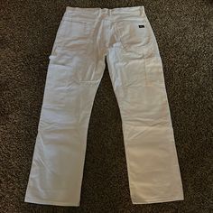 White Dickies Work Pants. Never Worn, In Great Condition White Cargo Pocket Trousers, White Straight Pants With Cargo Pockets, White Mid-rise Cargo Pants With Side Pockets, White Mid-rise Utility Cargo Pants, White Wide Leg Utility Cargo Pants, White Utility Cargo Pants With Straight Leg, White Straight Leg Utility Cargo Pants, White Mid-rise Utility Pants, Casual White Straight Work Pants