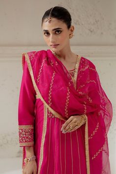 Pink kalidar cut kurta with floral embroidery on the yoke and sleeves. Paired with a chanderi dogri salwar and embroidered organza dupatta. - Aza Fashions Semi-stitched Slub Silk Kurta With Dupatta, Reception Kurta With Sheer Dupatta And Straight Shape, Reception Kurta With Sheer Dupatta, Long Sleeve Dola Silk Kurta For Reception, Designer Chanderi Churidar For Transitional Seasons, Reception Silk Salwar Kameez With Straight Kurta, Transitional Slub Silk Salwar Kameez With Dupatta, Festive Cotton Silk Kurta For Reception, Transitional Semi-stitched Cotton Silk Salwar Kameez