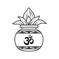 a potted plant with the om shan symbol on it, in black and white