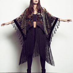 Hand Crafted Boho Peacock Tassel Fringe Kimono Size: One Size Color: Multi-Color Drape Yourself In This Limited Edition 100% Silk, Burnout Velvet Fringe Kimono. Featuring Hand Beaded Ornate Peacock Design, Dripping In Head To Toe Black Tassels And Fringe. Very Good Vintage Quality. See Close Up Photos For Details. #Kimono #Fringe #Tassel #Beaded #Boho Bohemian Fringe Kimono For Festival, Bohemian Festival Kimono With Tassel Ties, Fitted Bohemian Kimono For Festivals, Black Bohemian Style Festive Kimono, Festive Black Bohemian Kimono, Festive Bohemian Black Kimono, Bohemian Fitted Kimono For Festive Occasions, Festive Bohemian Fitted Kimono, Fitted Bohemian Kimono For Festive Occasions