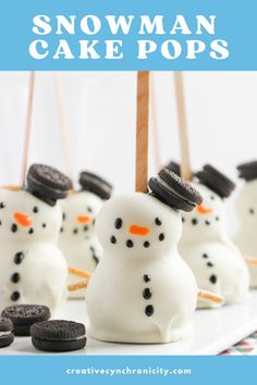 snowman cake pops with oreo cookies on top and the title overlay reads, how to make an ice cream snowman cake pops